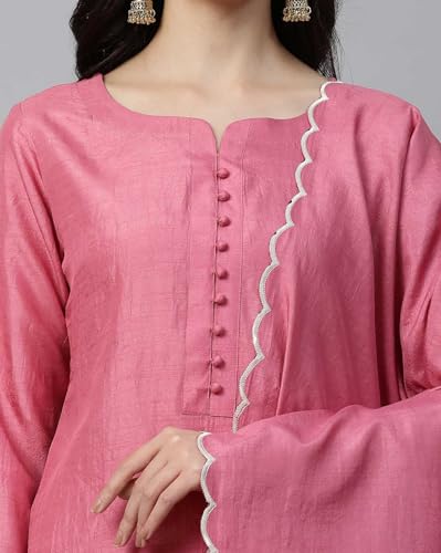 Image of INDO ERA Women's Polyester Solid Straight Kurta Palazzo With Dupatta Set(IE26KH9PK1836)