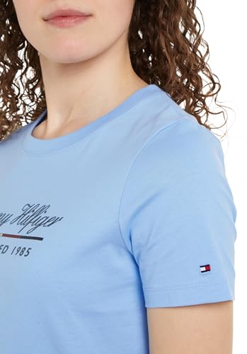Tommy Hilfiger Damen T-Shirt Kurzarm Script Graphic aus Baumwolle, Blau (Vessel Blue), XS – Ansicht 3