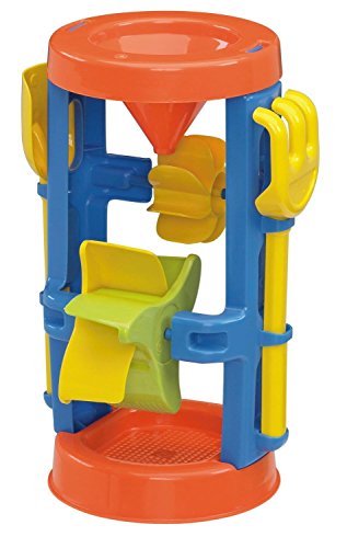 American Plastic Toys Kids’ Sand and Water Wheel Tower, Flowing Sand and Water, Built-in Top Funnel, Sieve, and Wheels, Shovel and Rake Included, Liquids, Combination, for Ages 18+ Months