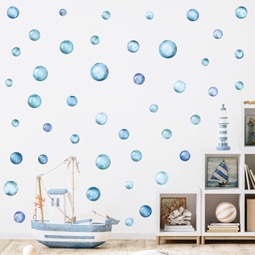 Vinilos decorativos burbujas azules para pared, tema marino miniatura 5