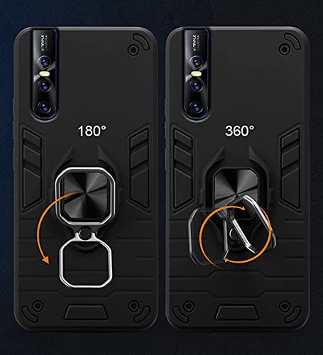 Image of Pikkme D5 Tough Armor Bumper Back Cover Case for Vivo V15 Pro |Ring Holder & Kickstand in-Built (Black)