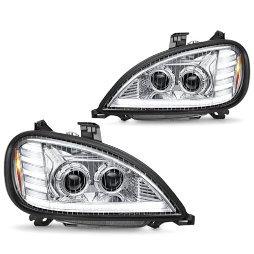 Partsam LED Headlights Assembly Compatible with Freightliner Columbia 1996-2017 DOT Approved with Chrome DRL Start Animation Sequential Turn Signal High/Low Beam Marker Lights 6500K IP67