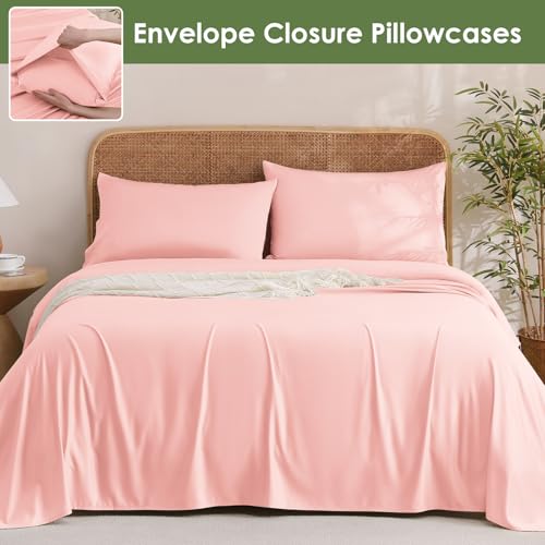 Image of MICORAL King Size Sheets Set, Rayon Derived from Bamboo Cooling Sheets for Hot Sleepers, Breathable & Soft, Deep Pocket Up to 16 Inches, Hotel Luxury Silky Bedding, Rose Pink