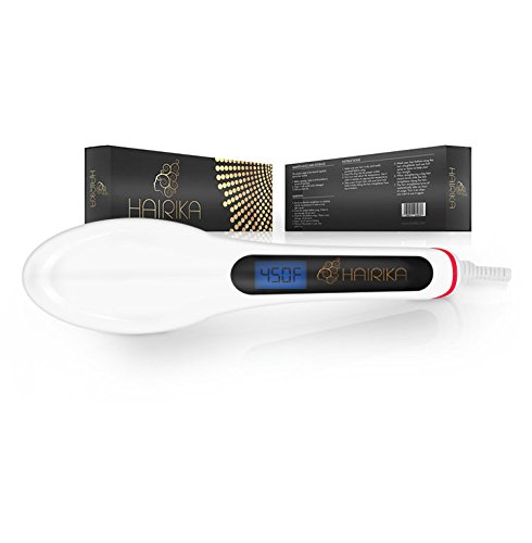 Hairika® Hair Straightener Brush Detangling Hair Brush Paddle for Faster and Styling Straightening Anti Static 29w with LCD Screen 110v-240v (White)