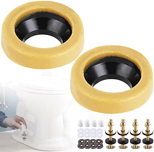 MENTY Toilet Wax Ring Set 30MM of 2 with Brass Bolts and Other Accessories The Wax Rings Fit 3" or 4" Drain Lines and are Perfect for Sealing Gas Odors and Leaks.