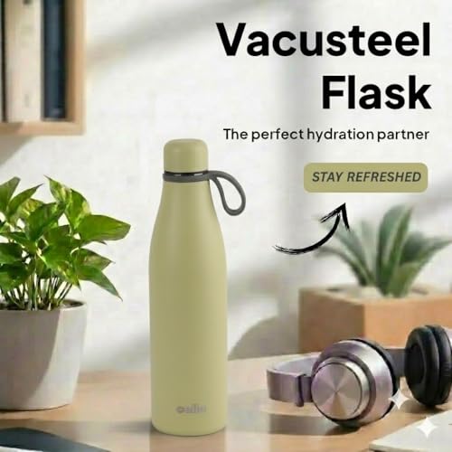Image of CELLO Duro Oxy Stainless Steel Flask 900 ml Lemon Green | Easy to Pour & Fill, Spill Proof Leakproof Vacuum Insulated Hot and Cold Thermos Water Bottle for School College Office Gym Biking & Travel