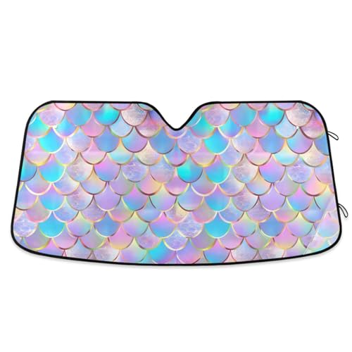 Car Windshield Sun Shade Mermaid Scale Purple Iridescent Foldable Car Front Windshield Sunshade...