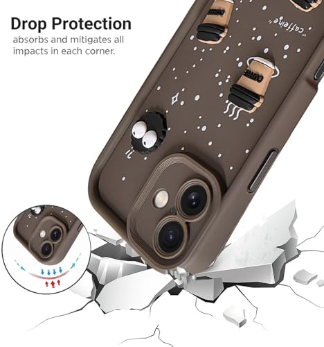 Image of SHINESTAR Back Cover for iPhone 16 Plus - 3D Cartoon Coffee & Eyes Design | Soft Silicone Shockproof Case with Full Camera Protection | Cute & Playful Phone Cover - Brown