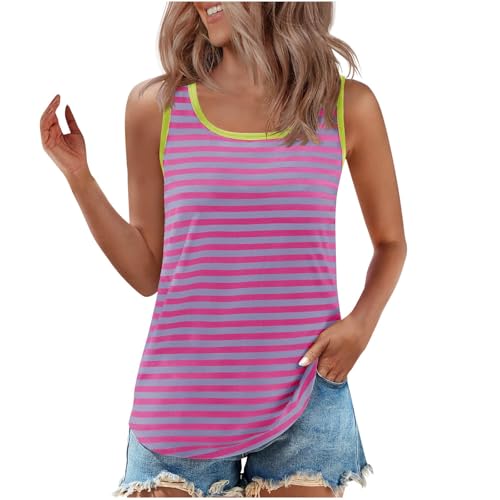 Camiseta larga para mujer, a rayas, holgada, para salir, para verano, deportes, yoga, entrenamiento, túnica, holgada, cuello redondo, camiseta básica, casual, cómoda camisola, hot pink, XL
