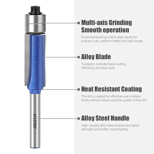Jgzui J69001 4Pcs Flush Trim Router Bit Set 1/4 Inch Shank Top Two Bearing Flush Trim Router Bit,With 1/4,5/16,3/8,1/2-Inch Cutting Diameter , thumb #3