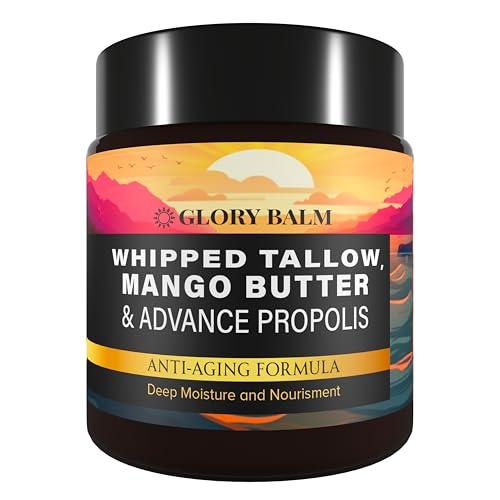 Glory Balm Whipped Beef Tallow for Skin - Organic Moisturizer with Mango Butter, Propolis, Rosehip Oil, & Beeswax - Daily Nourisment Cream Day & Night (4oz) Unscented