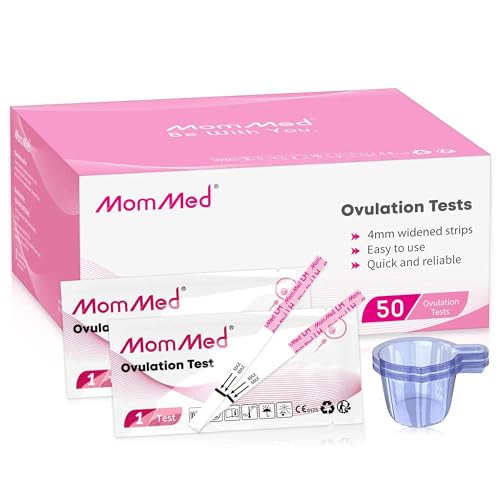 MOMMED 50 Tiras de Test de Ovulación + 50 Vasos de Recolección, Tiras de Test Ovulación, LH50 (25mIU/ml) Prueba de Ovulación de Alta Sensibilidad