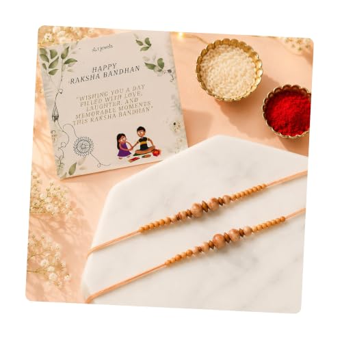 Image of I Jewels Sandalwood Beads Rakhi With Roli Chawal & Rakshabandhan Card for Men /Bro /Brother (Style 2)