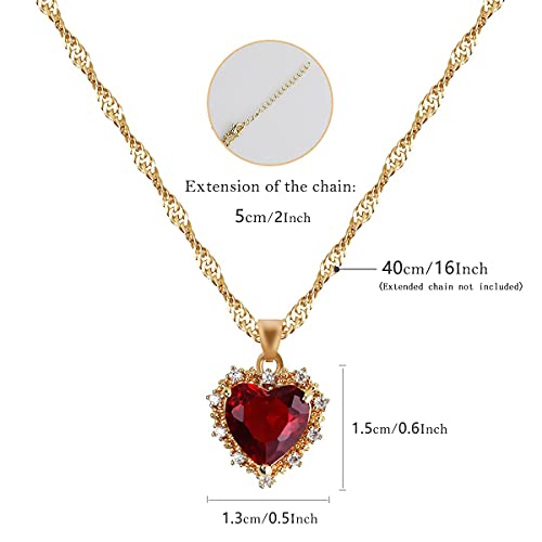 MISS RIGHT Crystal Love Heart Necklace for Women 14K Gold Plated with Birthstone Charm Pendant Necklace, Jewelry Gifts for Women, 16"+2"3