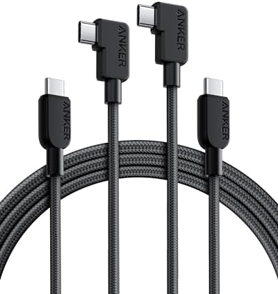 Anker USB C to USB C Right Angle Cable, 240W 90 Degree Type-C Braided Charging Cord for iPhone 17 Series and More (2Pack 6FT Black)