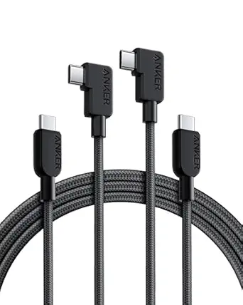 Anker USB C to USB C Right Angle Cable, 240W 90 Degree Type-C Braided Charging Cord for iPhone 17 Series and More (2Pack 6FT Black)