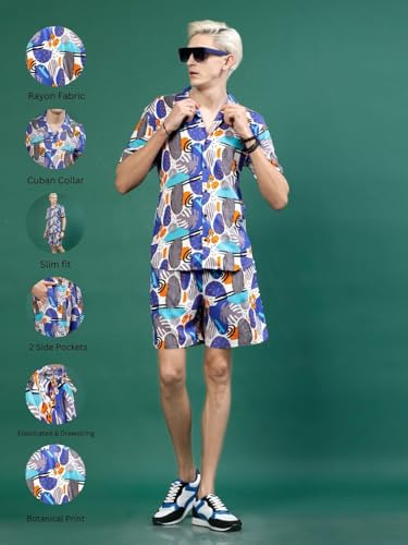 Image of Rigo Printed Co-Ord Set for Men | Casual Shirt & Shorts Night Suit | Lounge-wear Nightdress Pajama Set | Night Wear, Beach, Vacation Outfit