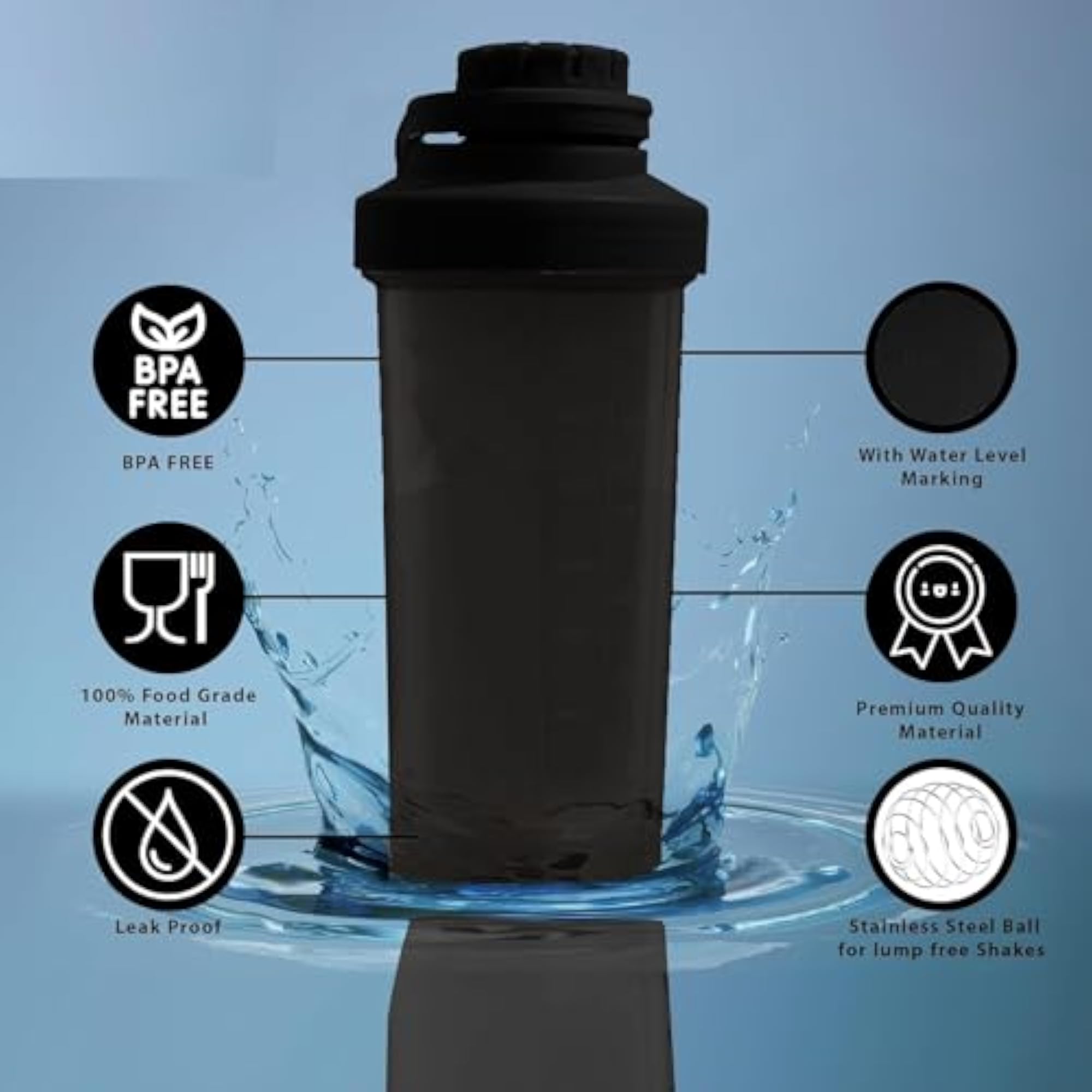 Gym Duffle Bag 20L with Action Protein Shaker Bottle, Black