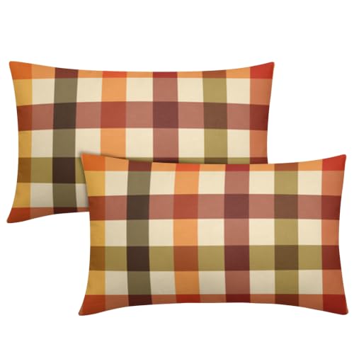 Sphragiyn Fall Plaid Pillow Covers 12x20 Inch Set of 2 Outdoor