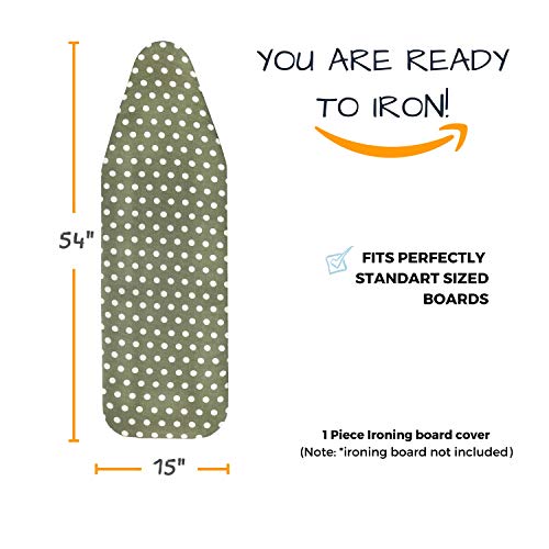 Ironing Board Cover And Pad With Standart Size Adjustable Elastic Edge Fit, Extra Thick Padding, Heat Reflective, Non Stick Scorch And Stain Resistant, (Dots Green) #TOP5