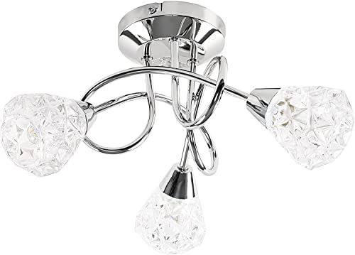 MiniSun | Modern 3 Way Crossover Silver Chrome Ceiling Light with Diamond Effect Glass Shades | Pendant Lights, Home Décor & Improvement Essential