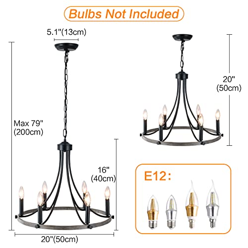 Wtyuio Wagon Wheel Chandelier, Black Farmhouse Chandelier 6 Lights, Rustic Chandelier For Dining Room,Round Chandeliers For Foyer, Chandelier Light Fixtures For Entryway,Living Room,Kitchen Island #TOP3