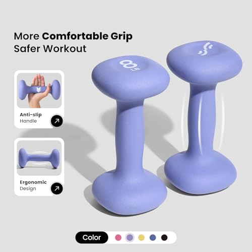 Sportneer Neoprene Dumbbells Set of 2, 2,3, 5, 8, 10lb Hand Weights for Women, Non-Slip Ergonomic Design, Anti-Roll Square Shape at home weights for women (Bright Cornflower, 8lb-pair)