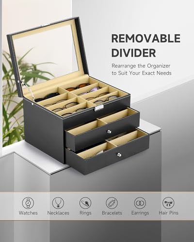 image for CO-Z 24 Compartment Sunglasses Organizer, Leather Eyeglasses Storage B