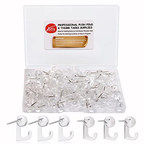 50 Pcs Clear Push Pin Hooks Cork Board Pin-Hooks Decorative Thumb Tacks Hook for Photo Wall Bulletin Board Home Wall Home Office School Pinning and Hanging