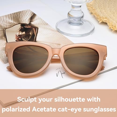 Dollger Retro Cat Eye Sunglasses Polarized Women Men Vintage Square Acetate Cateye Sunglasses Milk Tea by Dollger - Used condition - Image 4