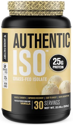 Jacked Factory JF Authentic Iso Grass Fed Whey Protein Isolate Powder - Low Carb, Non-Gmo Muscle Building Protein W/No Fillers, Mixes Perfectly For Post Workout Recovery cover