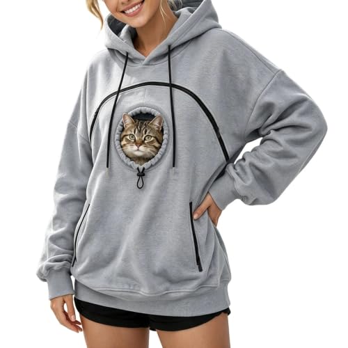 Pet Pouch Hoodie for Women Oversized Pet Carrier Hoodies with Zip Pet Pouch - image 8