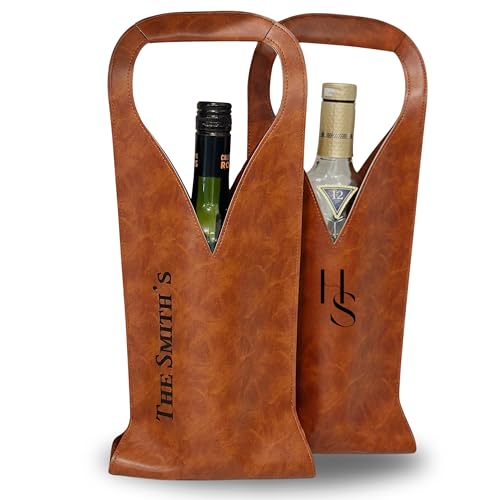 Personalized Leather Wine Tote Bag