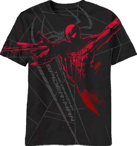 Marvel Men's Amazing Spiderman Red Webbings T-Shirt, Black, Large