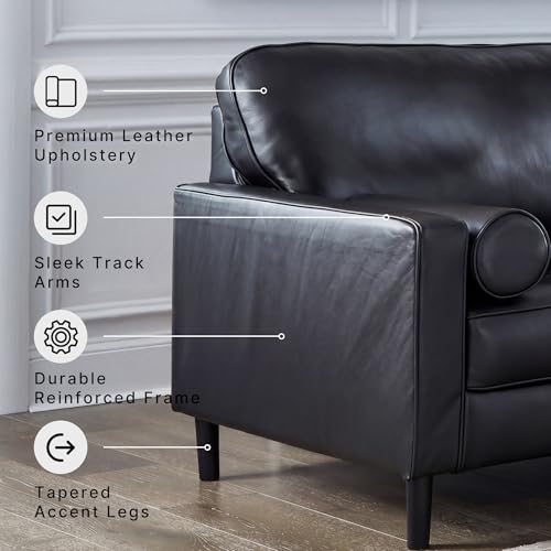 Image of Signature Design by Ashley Bryceview Leather Loveseat, No Assembly Required, Premium Upholstery, Comfy 2 Seater Couch for Living Room, Onyx Black