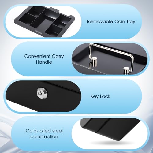 Image of KYODOLED Metal Cash Box with Key Lock & Money Tray - Secure Safe for Home, Office & Events, Ideal for Cash, Meds & Small Items, 7.87 inch x 6.30 inch x 3.35 inch, Black, 2PACK