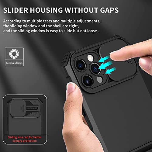 Image of ShieldTech Back Cover Case for Apple iPhone 13 Pro | Sliding Camera Shield | Stereoscopic Stand | Shockproof 360 Protection | PC + TPU Hybrid Mobile Phone Case Cover for iPhone 13 Pro | Black
