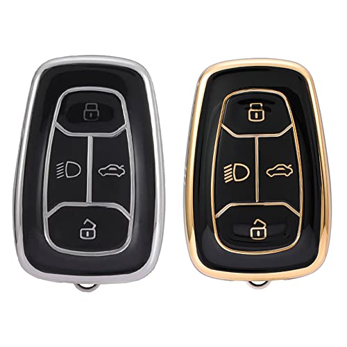 Image of Keyzone Pack of 2 TPU Car Key Cover Compatible for: Nexon, Harrier, Tigor BS6, Tigor EV, Safari 2021, Altroz, Safari Gold, Gravitas, Punch Smart Key (Gold Black and Silver Black)