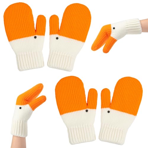 Kunoli 2 Pairs Silly Goose Gloves,Cute Goose Mittens,Thickened Knit Gloves with Thermal Soft Lush Lining Gift for Women Men (White)