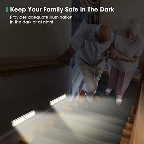 Closet Light Under Cabinet Lighting - 20 LED Motion Sensor Light Bulb with 3 Color Modes - 4 Pack Rechargeable Cabinet Lights & 6 Magnetic Strip - Easy to Stick-on Cabinet Closet Stair with 3M Sticker