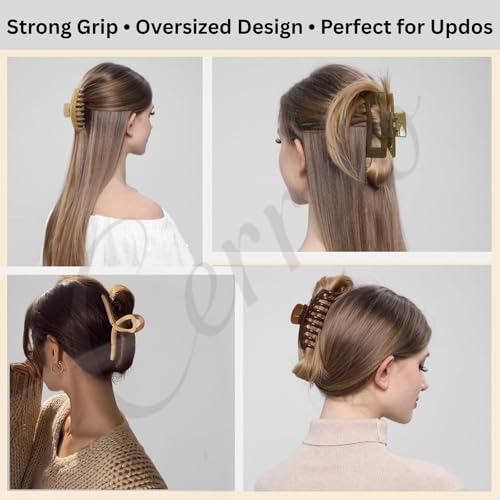 Image of Cerrito 3 Pcs Big Hair Claw Clips, Large Round & Rectangle Clutchers for Hair, Strong Hold Nonslip Jelly Clip Hair Accessories for Women & Girls with Thick, Thin, Curly, Straight, Multicolor