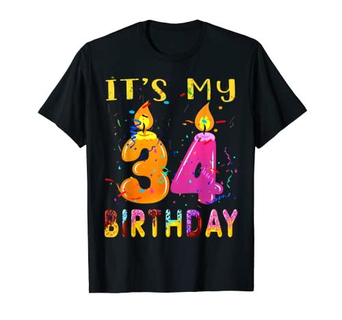 It's My 34th Birthday Sweet 34 Velas de cumpleaños Camiseta