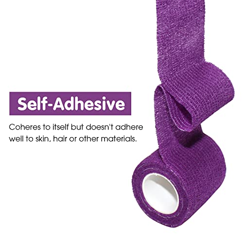 COMOmed Self Adherent Cohesive Bandage 2"x5 Yards First Aid Bandages Stretch Sport Athletic Wrap Vet Tape for Wrist Ankle Sprain and Swelling,Purple(24 Rolls)