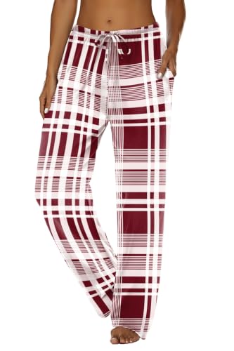 Image of Ekouaer Women Pajama Pants Comfy Pj Bottom with Pockets Stretch Plaid Sleepwear