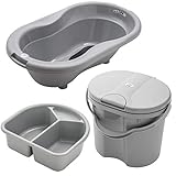  Rotho TOP Badeset 3-teilig Wanne, Windeleimer & Waschschüssel Stone Grey 20001-0286 + 20006-0286 + 20002-0286