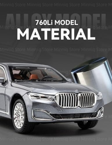 Image of 1:24 B-M-W 760Li Diecast Metal Pull Back Car with 6 Openable Doors with Sound and Light Toy Decoration car Best Gift Toys for Kids (1:24 B-M-W 760Li - Grey)