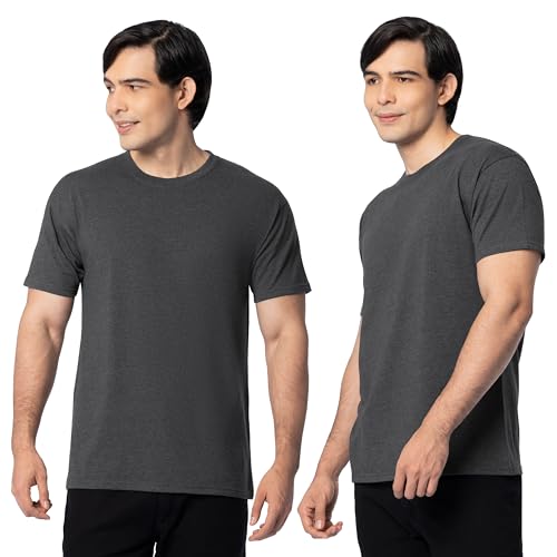 Fruit Of The Loom Mens Eversoft Cotton Shirts, Breathable & Moisture Wicking With Odor Control, Sizes S-4x, Crew - 2 Pack - Black Heather, X-Large US