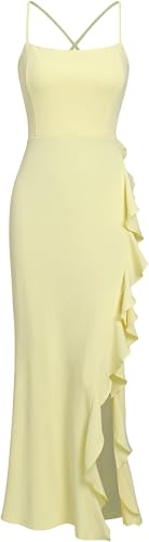 RIHOAS Square Neck Backless Wedding Guest Dress for Women Spaghetti Strap Trumpe