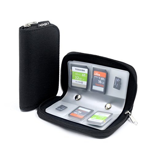 Memory Card Cases, HONSKY 22 Slot Zippered SD Micro SD CF SDXC SDHC