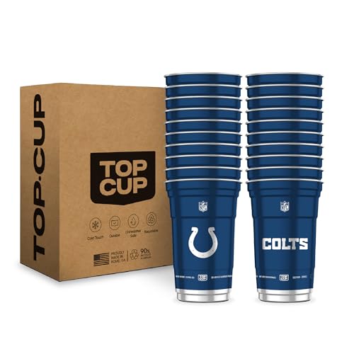 Top Cup NFL Indianapolis Colts 20 oz Reusable Aluminum Cups 20 Count | Officially Licensed Durable Reusable & Recyclable Made in USA